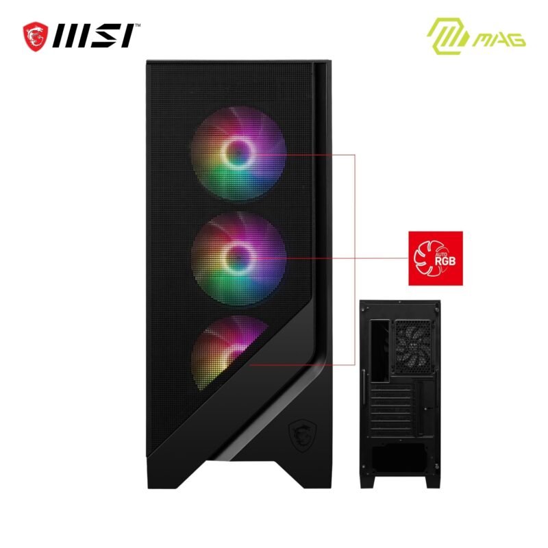 MSI MAG Forge 120A Airflow ATX Mid Tower Computer Case Black | 6x Pre-Installed Case Fans, Up to 240mm Radiator Support - Image 3