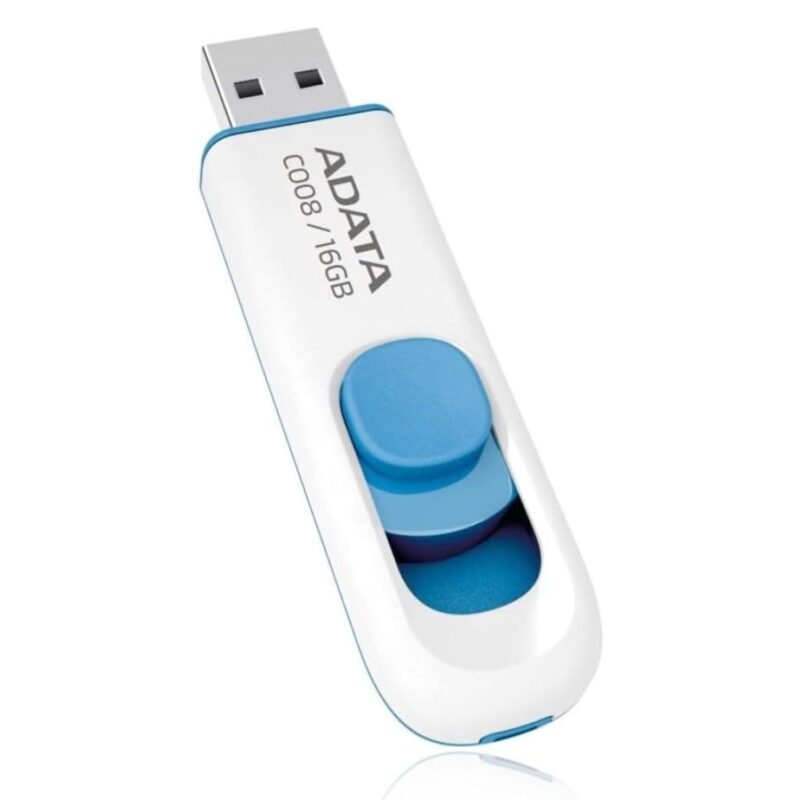 ADATA C008 16GB USB 2.0 Flash Drive, Retractable Slide-Out Connector, Capless Design, Compact Portable Memory Stick