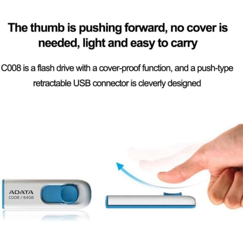 ADATA C008 16GB USB 2.0 Flash Drive, Retractable Slide-Out Connector, Capless Design, Compact Portable Memory Stick - Image 5