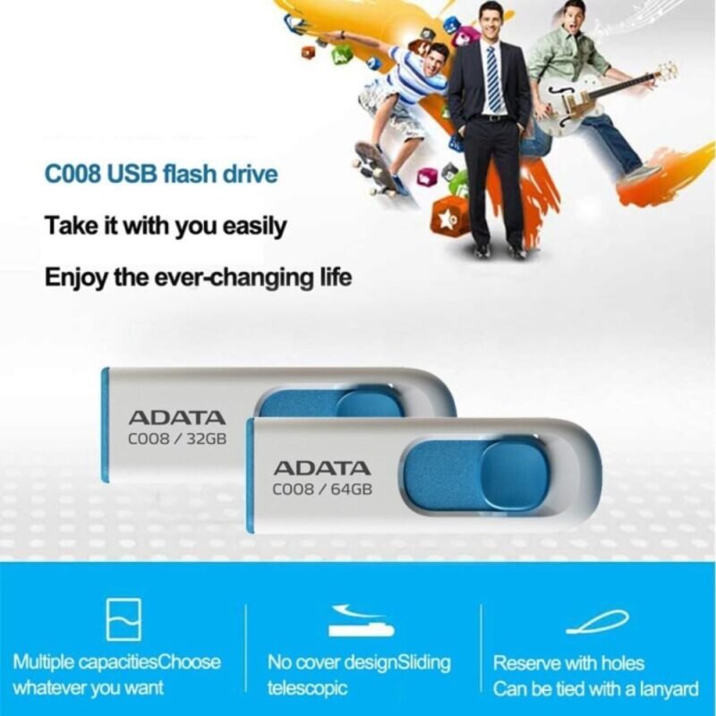 ADATA C008 16GB USB 2.0 Flash Drive, Retractable Slide-Out Connector, Capless Design, Compact Portable Memory Stick - Image 4