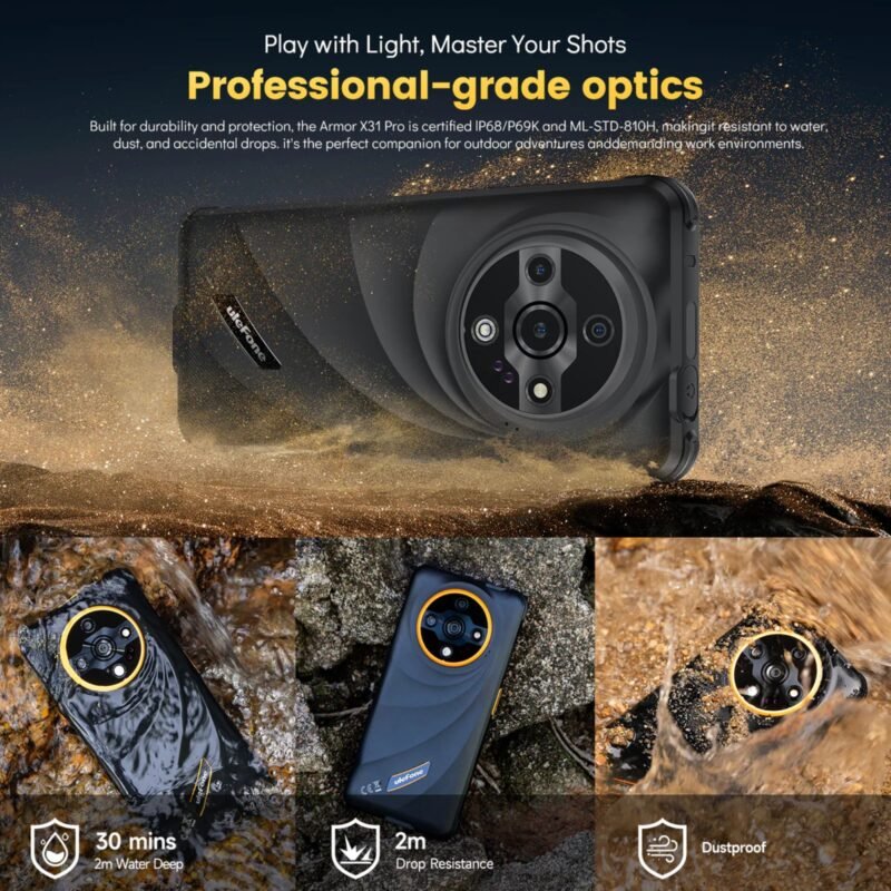 Ulefone Armor X31 Pro 5G Rugged Smartphone | 8GB RAM + 256GB Storage | MediaTek Dimensity 6300 | 6.56" 120Hz Display | 64MP Sony Camera + 25MP Night Vision | 6050mAh Battery | Android 15 | IP68/IP69K | NFC - Image 8