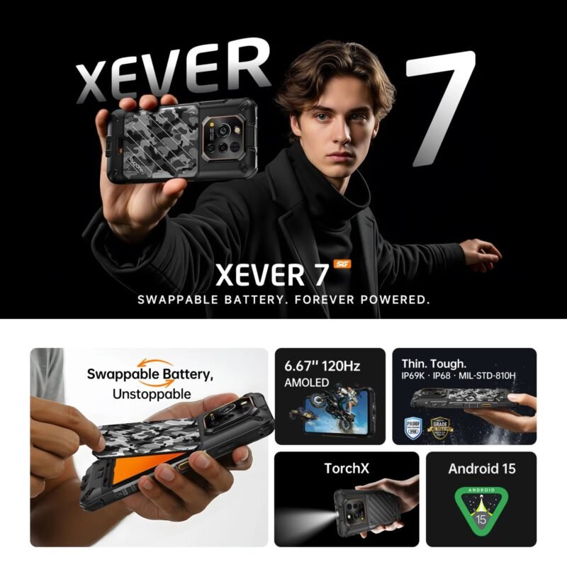 RugOne Xever 7 Rugged Smartphone 5G, 12GB RAM 512GB ROM, 6.67" FHD+ 120Hz AMOLED Display, 64MP Night Vision Camera, 50MP OIS Camera, 5550mAh Swappable Battery, Android 15, IP68/IP69K, MIL-STD-810H, Dual SIM + eSIM - Image 3