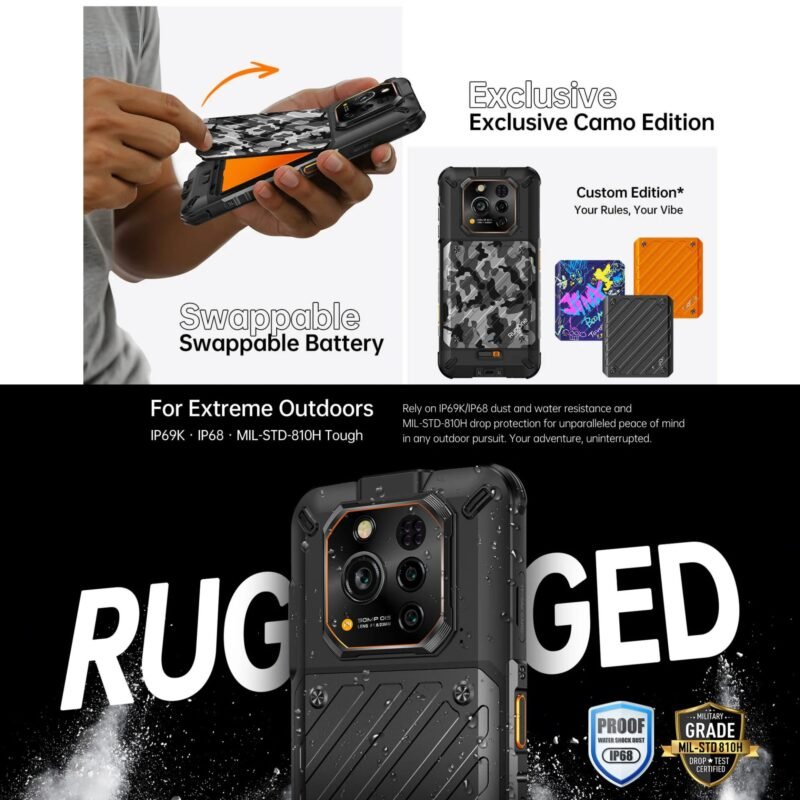 RugOne Xever 7 Rugged Smartphone 5G, 12GB RAM 512GB ROM, 6.67" FHD+ 120Hz AMOLED Display, 64MP Night Vision Camera, 50MP OIS Camera, 5550mAh Swappable Battery, Android 15, IP68/IP69K, MIL-STD-810H, Dual SIM + eSIM - Image 6