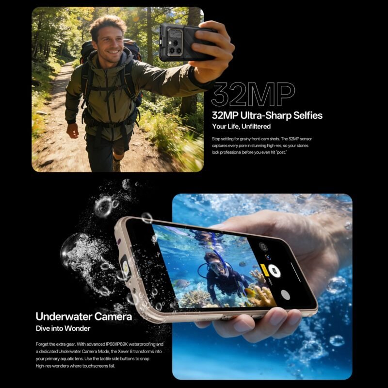 RugOne Xever 8 Sand Dune Rugged Smartphone, 8GB RAM, 256GB Storage, 6.5" FHD+ 120Hz Display, 64MP Camera, 20MP Night Vision, 4800mAh Swappable Battery, IP68/IP69K Waterproof, NFC, Android 16, Dual SIM - Image 7