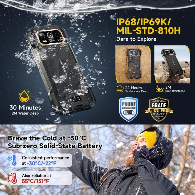 Ulefone Armor 27 Pro 5G Rugged Smartphone, 12GB RAM + 256GB Storage, 10600mAh Battery, 50MP Main Camera + 64MP Night Vision Camera, 6.78" FHD+ 120Hz Display, IP68/IP69K Waterproof, Android 15, NFC, Dual SIM - Image 7