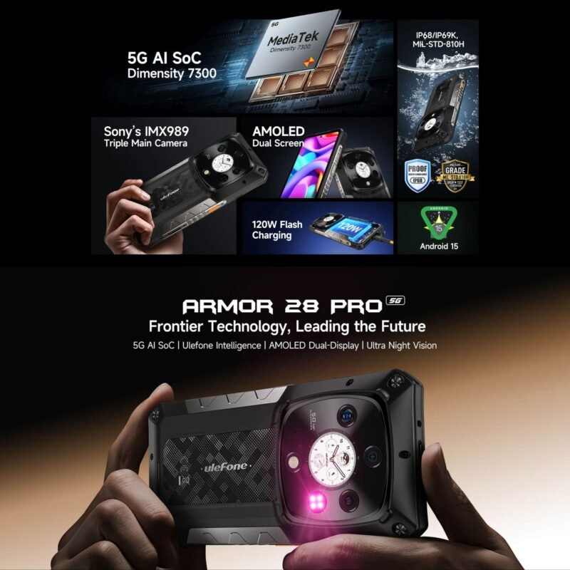 Ulefone Armor 28 Pro 5G Rugged Smartphone, 16GB RAM + 512GB Storage, 6.67" 120Hz AMOLED Display, 50MP Sony IMX989 Camera, 64MP Night Vision, 10600mAh Battery, 120W Fast Charging, IP68/IP69K Waterproof, Android 15 - Image 4
