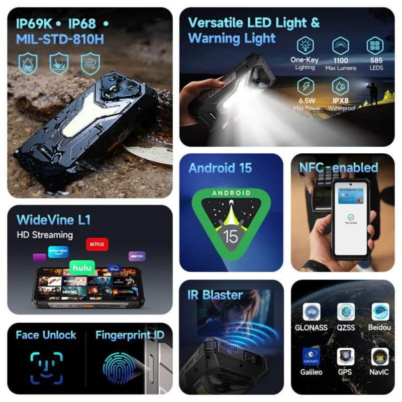 Ulefone Armor 34 Pro+ Rugged 5G Smartphone | 16GB RAM + 512GB ROM | 25500mAh Battery | Built-in 150-Lumen DLP Projector | 6.95" FHD+ 120Hz Display | 50MP Triple Camera | IP68/IP69K | Android 15 - Image 3