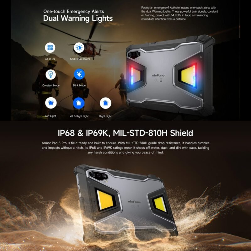 Ulefone Armor Pad 5 Pro 5G Rugged Tablet, 11" FHD+ 90Hz Display, Dimensity 7400X, 12GB RAM, 512GB Storage, 24,200mAh Battery, 120W Fast Charging, 64MP Night Vision, IP68/IP69K, Android 15 - Image 10