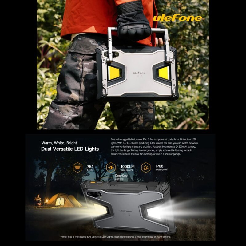 Ulefone Armor Pad 5 Pro 5G Rugged Tablet, 11" FHD+ 90Hz Display, Dimensity 7400X, 12GB RAM, 512GB Storage, 24,200mAh Battery, 120W Fast Charging, 64MP Night Vision, IP68/IP69K, Android 15 - Image 13