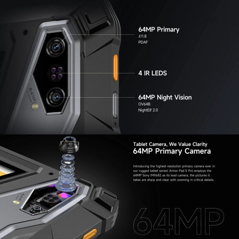 Ulefone Armor Pad 5 Pro 5G Rugged Tablet, 11" FHD+ 90Hz Display, Dimensity 7400X, 12GB RAM, 512GB Storage, 24,200mAh Battery, 120W Fast Charging, 64MP Night Vision, IP68/IP69K, Android 15 - Image 5