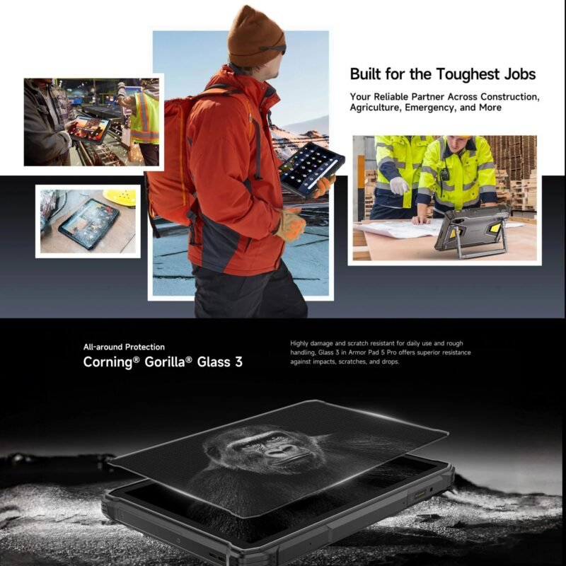 Ulefone Armor Pad 5 Pro 5G Rugged Tablet, 11" FHD+ 90Hz Display, Dimensity 7400X, 12GB RAM, 512GB Storage, 24,200mAh Battery, 120W Fast Charging, 64MP Night Vision, IP68/IP69K, Android 15 - Image 9