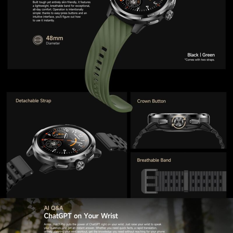 Ulefone Armor Watch Pro Rugged Smartwatch | 1.50" AMOLED Display | AI Assistant & AI Watch Face | GPS Tracking | 5ATM Waterproof | IP68/IP69K | MIL-STD-810H | 410mAh Battery | Sleep, Heart Rate & SpO₂ Monitoring - Image 6