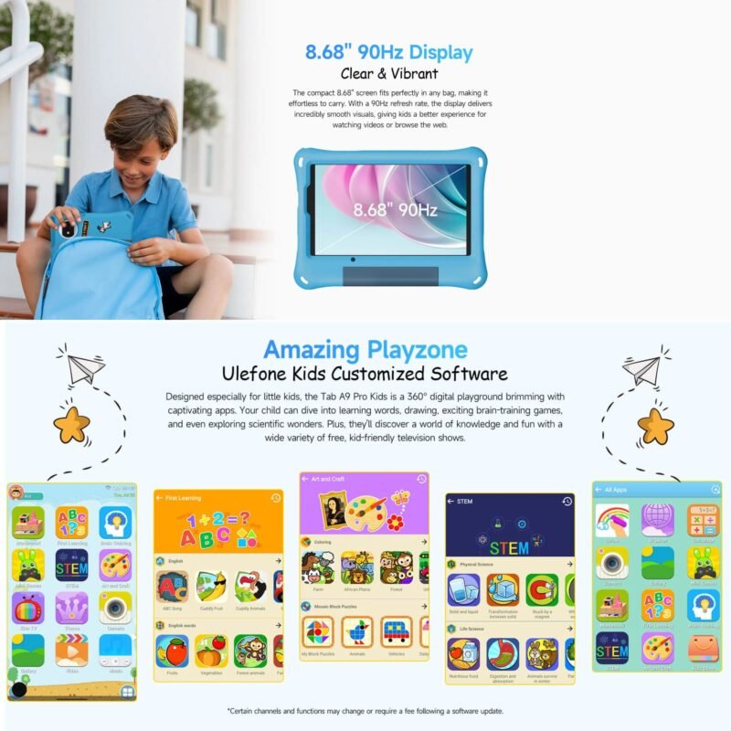 Ulefone Tab A9 Pro Kids Tablet, 8.68" 90Hz HD+ Display, MediaTek Helio G91 Octa-Core, 4GB RAM + 128GB ROM, Up to 8GB RAM, 2TB Expandable, Android 15, 5040mAh Battery, Dual SIM 4G, Kids EVA Case & Stylus - Image 5