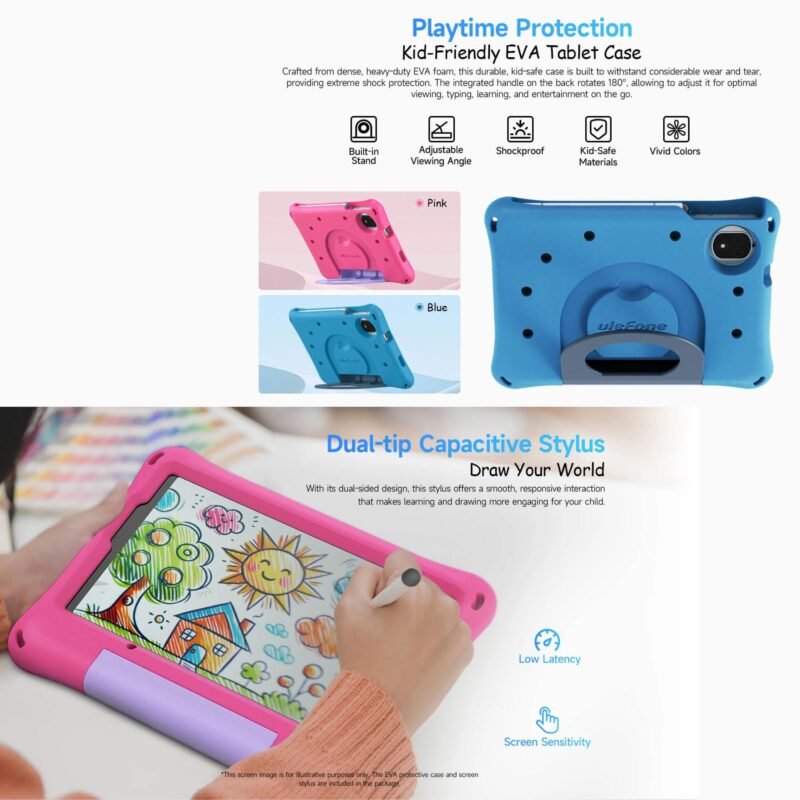 Ulefone Tab A9 Pro Kids Tablet, 8.68" 90Hz HD+ Display, MediaTek Helio G91 Octa-Core, 4GB RAM + 128GB ROM, Up to 8GB RAM, 2TB Expandable, Android 15, 5040mAh Battery, Dual SIM 4G, Kids EVA Case & Stylus - Image 3